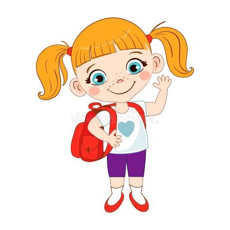 Cute School Girl With A Backpack Stock Vector Illustration Of Clip
