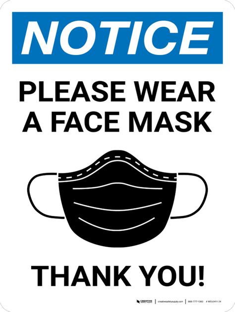 Notice Please Wear A Face Mask Thank You Portrait Wall Sign