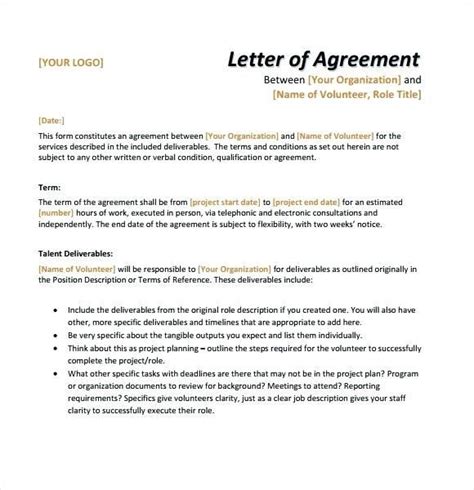 Letter Of Agreement Between Two People Contract Template Letter