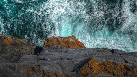 Aerial View Of Rock Sea Waves Ocean Hd Nature Wallpapers Hd