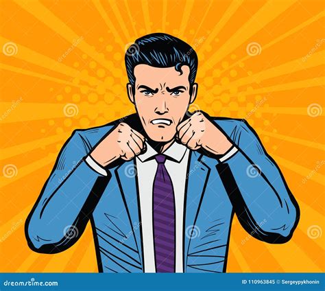 Aggressive Businessman Or Super Hero With Fists Business Concept In