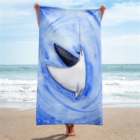 Under The Sea Watercolor Stingray Beach Towel Etsy