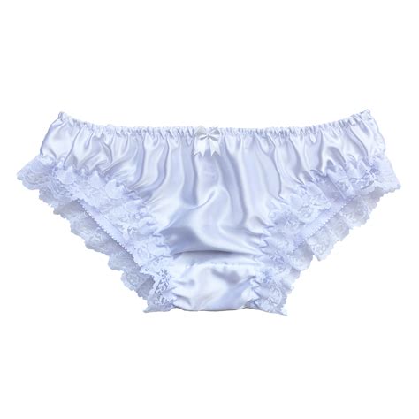 WHITE SATIN LACE Sissy Full Panties Bikini Knicker Underwear Size PicClick
