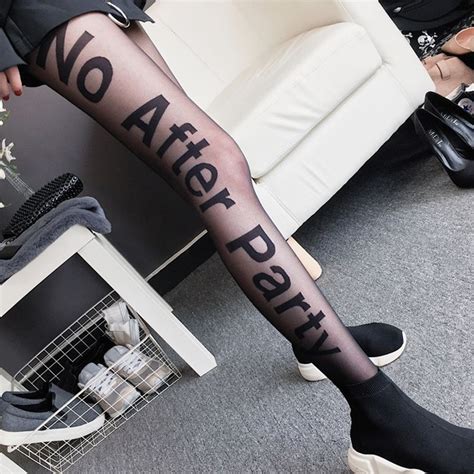 2020 Tattoo Tights Women No After Party Tights Black Letters Silk Stockings Black Girls Sheer