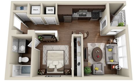 Turning your cookie cutter studio into a chic one bedroom apartment is entirely possible with a few key pieces. 2_Apartments and Condos « 3Dplans.com