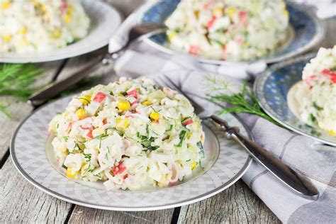 Pea 'n' crab pasta saladtaste of home. Imitation Crab Salad Recipe (Russian-Style) - w/ Rice & Corn