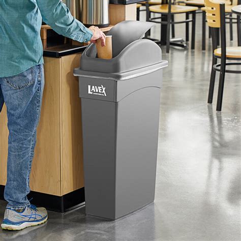 Lavex Janitorial 23 Gallon Gray Slim Rectangular Trash Can With Dome