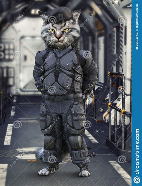 Kitty Sci Fi Soldier Themed Backgroundconcept Portrait Of A Cute Cat