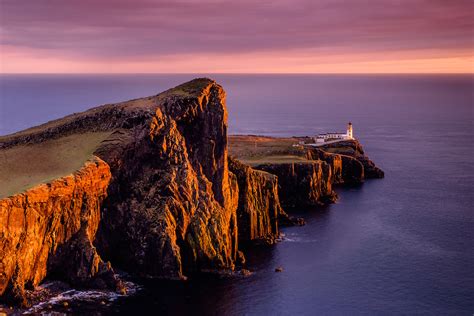 Neist Point Lighthouse Sunset Colorful Ocean Coast Sunset At Neist