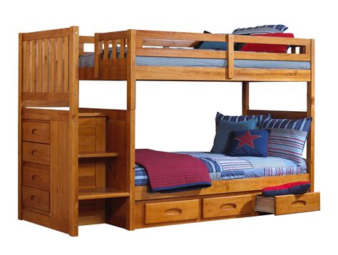 Discovery World Furniture Twin Over Twin Honey Mission Staircase Bunk