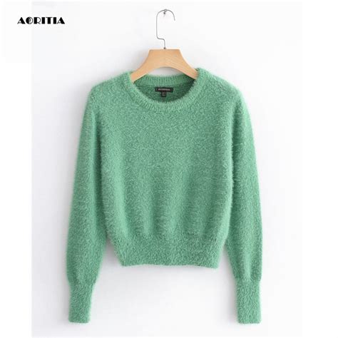 2019 women cropped jumpers fluffy mohair sweater mujer pullover