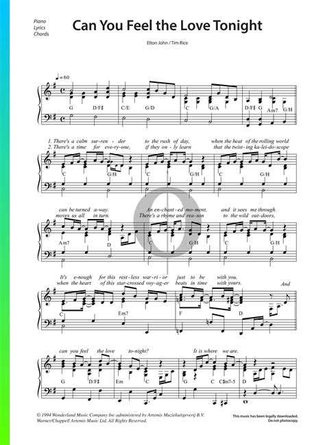 Can You Feel The Love Tonight Sheet Music From The Lion King By Elton