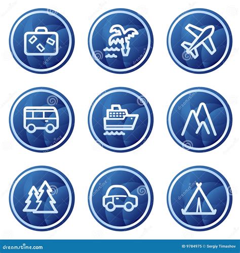 Travel Web Icons Blue Circle Buttons Series Stock Illustration