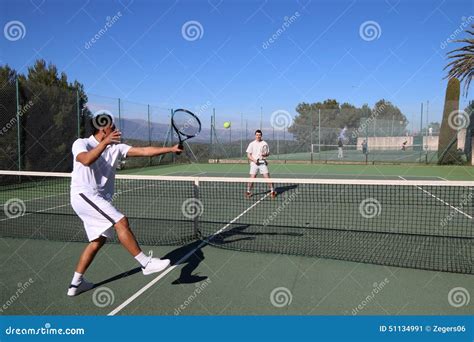 Two Men Playing Tennis In Summer Stock Image Image Of Summer Playing