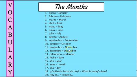 The Months In Spanish Vocabulary Youtube