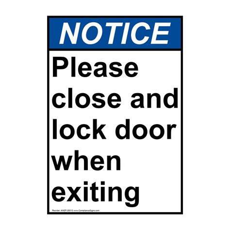 Ansi Please Close And Lock Door When Exiting Sign Ane 29310