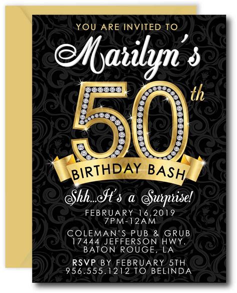 50th Birthday Invitation Card Luxury Diamond 50th Birthday Invitation