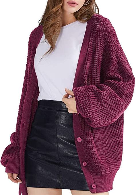 qualfort women s cardigan sweater 100 cotton button down long sleeve oversized knit cardigans