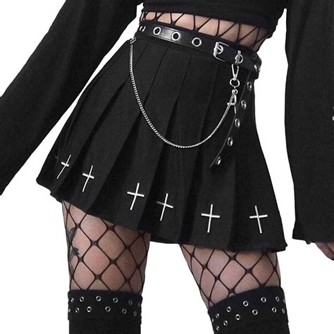 Buy Womens High Waist Punk Rock Zip Up Gothic Pleated Skirt Red Plaid