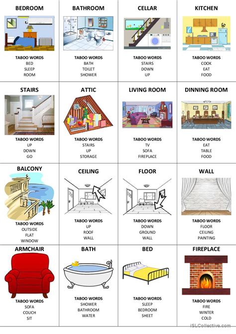 House Taboo Cards Game Of Taboo English ESL Worksheets Pdf Doc