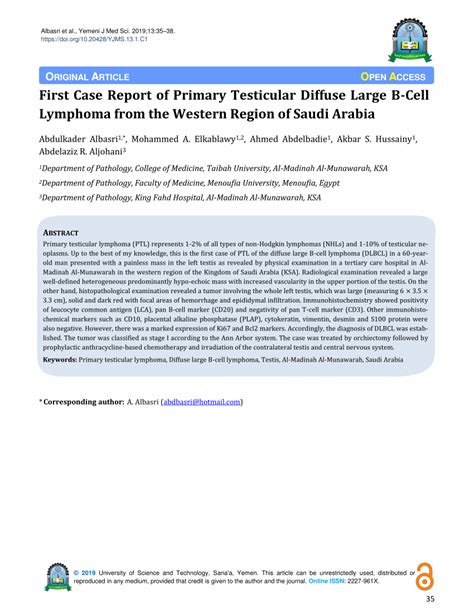 Pdf First Case Report Of Primary Testicular Diffuse Large B Cell