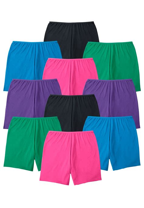 Comfort Choice Womens Plus Size Cotton Boxer 10 Pack Underwear