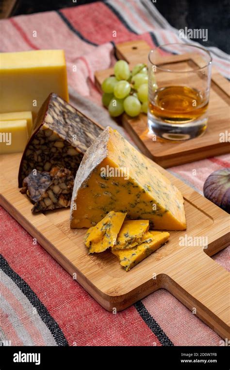 British And Irish Cheeses Tasting Plate With Blue Shropshire Brown