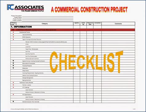 √ Free Printable Construction Project Checklist Template Checklist