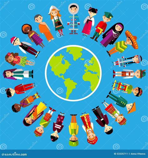 Vector Illustration Of Multicultural National Children People On