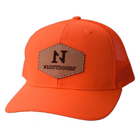 Blaze Orange Leather Patch Hat Snapback N1 Outdoors