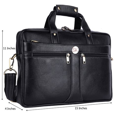 Sk Black Genuine Leather Laptop Bag Capacity 15 Liters Id 23250077973