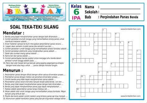 Soal Teka-Teki Silang ( Tts ) Ipa Sd Kelas 6 Pecahan Hantaran Dan Perpindahan Panas Dan Kunci