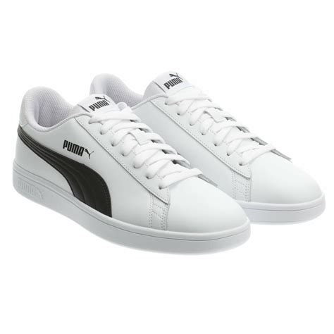 Puma Men S Smash Leather Tennis Shoes White Black New Walmart Com