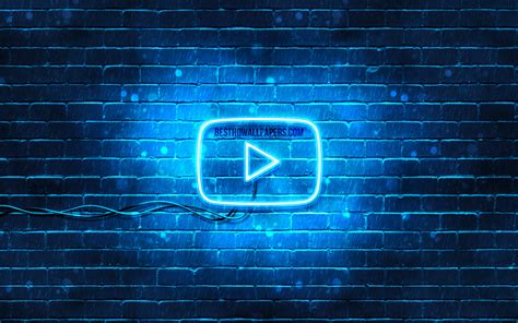Download Wallpapers Youtube Blue Logo 4k Blue Brickwall Youtube Logo