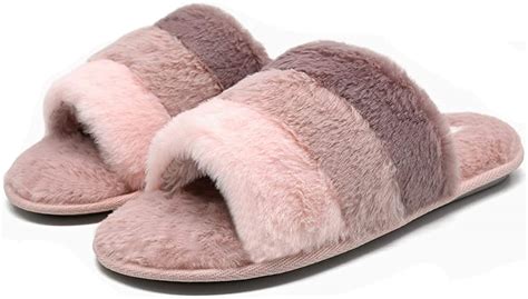 Buy Coface Womens Fluffy Sliders Faux Fur House Slippers Soft Open Toe