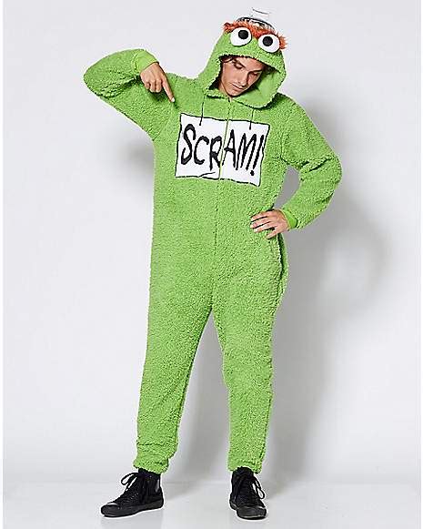 Adult Oscar The Grouch One Piece Costume Sesame Street Spencers