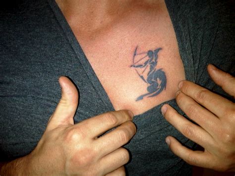 Black Ink Sagittarius Chest Tattoo Tattoomagz › Tattoo Designs