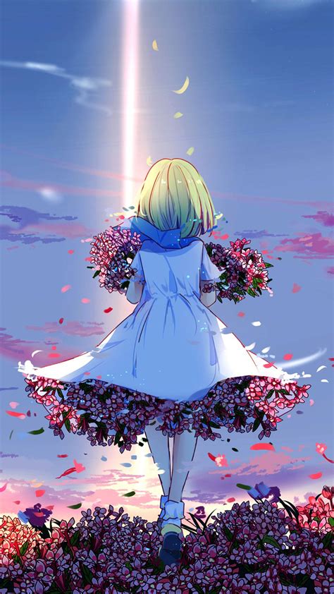 Download Hd Anime Phone Girl Carrying Flowers Wallpaper