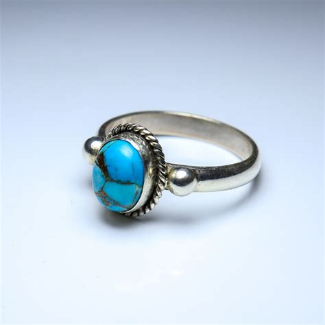 Blue Copper Turquoise Ring Fashionable Ring Sterling Etsy