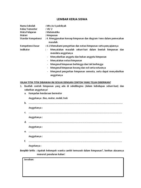 Lembar Kerja Siswa Pdf