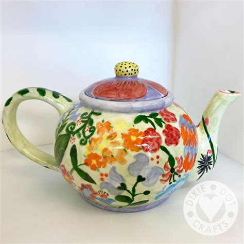 A Lovely Ceramic Teapot Painted By A Customer At Dixie Dot Crafts Using
