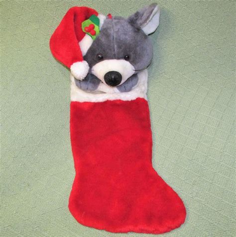 Find images of christmas stocking. VINTAGE CHRISTMAS STOCKING PLUSH MOUSE GREY RED WHITE ...