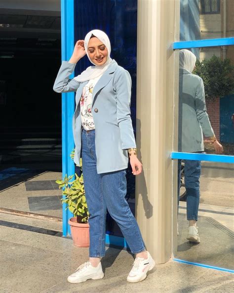 How To Style Light Blue Hijab Outfits Blazer Outfits For Women