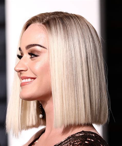 Katy Perry Medium Straight Formal Bob Hairstyle Light Platinum Blonde