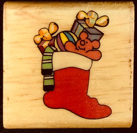 Christmas Stocking Filled With Ts Wood Mounted Rubber Stamp Holiday Bear Ball Etsy