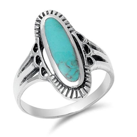 Choose Your Color Sterling Silver Long Oval Ring Simulated Turquoise