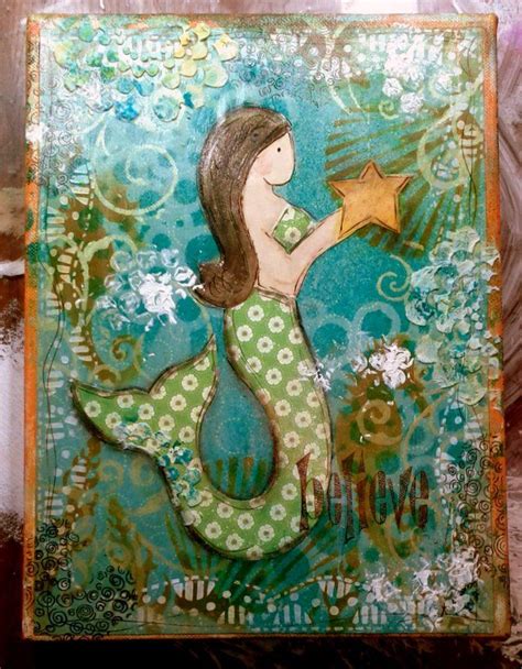 Mermaid Mixed Media Classes Mermaid Collage Mermaid Art Card Art