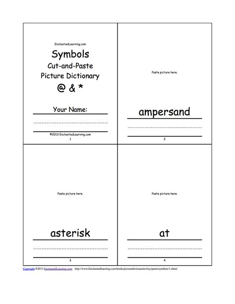 Math Symbols Cut And Paste Picture Dictionary A Short