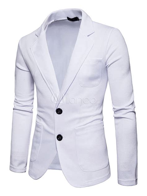 Blazer Homme Blanc Casual 2021 Suit Col à Revers Manche Longue Régulier