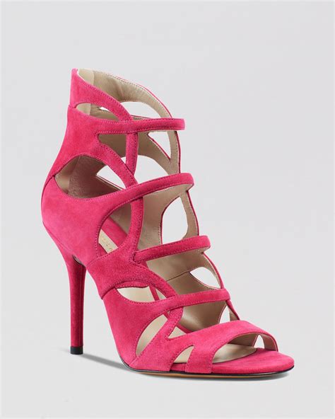 Michael Kors Caged Sandals Casey Strappy High Heel In Black Carnation